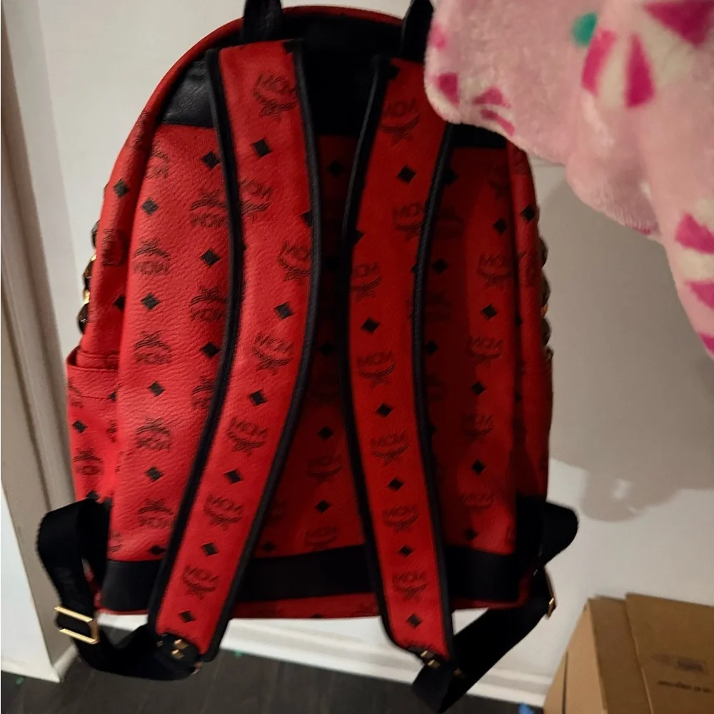 MCM Red and Black Studded Backpack - Picture 5 of 12